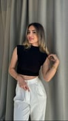 Kadın Vatkalı Yan Büzgü Siyah Crop Bluz