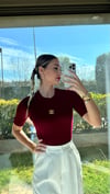 Kadın Yarım Kollu Bordo Triko Bluz