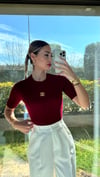 Kadın Yarım Kollu Bordo Triko Bluz