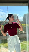 Kadın Yarım Kollu Bordo Triko Bluz