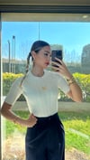 Kadın Yarım Kollu Krem Triko Bluz