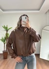 Kahverengi Deri Bomber Ceket