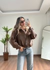Kahverengi Deri Bomber Ceket