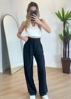Kayli Siyah Keten  Palazzo Pantolon
