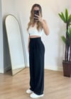 Kayli Siyah Keten  Palazzo Pantolon