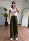 Keten Haki Bağlamalı Pantolon