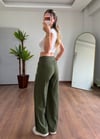 Keten Haki Bağlamalı Pantolon