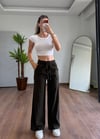 Keten Kahve Bağlamalı Pantolon