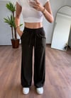 Keten Kahve Bağlamalı Pantolon