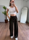 Keten Kahve Bağlamalı Pantolon