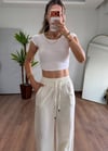 Keten Krem Bağlamalı Pantolon