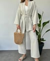 keten krem rengi salaş kimono pantolon takım