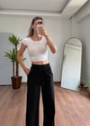 Keten Siyah Bağlamalı Pantolon