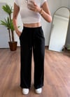 Keten Siyah Bağlamalı Pantolon
