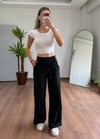 Keten Siyah Bağlamalı Pantolon