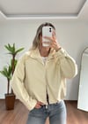 Krem Deri Bomber Ceket