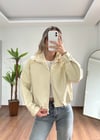 Krem Deri Bomber Ceket
