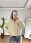Krem Deri Bomber Ceket