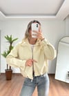 Krem Deri Bomber Ceket