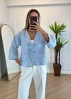 Lady Mavi Dokulu Kimono Gömlek