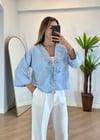 Lady Mavi Dokulu Kimono Gömlek