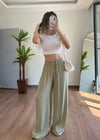 Lara Bağlamalı Yeşil Pantolon