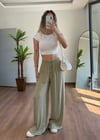 Lara Bağlamalı Yeşil Pantolon
