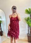 Lena İp Askılı Kırmızı Payetli Elbise