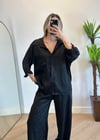Linda Saten Siyah Gömlek Takım