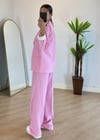 Luna Pembe Keten Ceket Takım