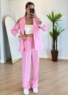 Luna Pembe Keten Ceket Takım