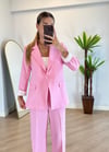 Luna Pembe Keten Ceket Takım