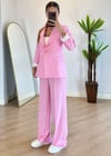 Luna Pembe Keten Ceket Takım