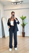Luna Siyah Keten Ceket Takım
