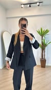 Luna Siyah Keten Ceket Takım
