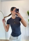 Mary Yarım Kollu Antrasit Pamuklu Body
