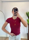 Mary Yarım Kollu Bordo Pamuklu  Body