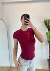 Mary Yarım Kollu Bordo Pamuklu  Body
