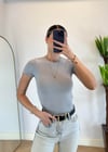 Mary Yarım Kollu Gri Pamuklu Body