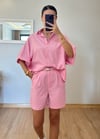 Mery Pembe Kemerli Şort Gömlek Takım