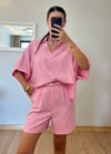 Mery Pembe Kemerli Şort Gömlek Takım
