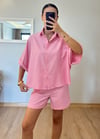 Mery Pembe Kemerli Şort Gömlek Takım