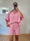 Mery Pembe Kemerli Şort Gömlek Takım