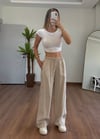Modal Kumaş Bağlamalı Krem Pantolon