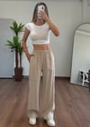Modal Kumaş Bağlamalı Krem Pantolon