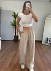 Modal Kumaş Bağlamalı Krem Pantolon