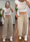 Modal Kumaş Bağlamalı Krem Pantolon