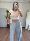 Modal Kumaş Bağlamalı Mavi Pantolon