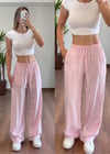 Modal Kumaş Bağlamalı Pembe Pantolon