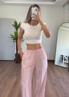 Modal Kumaş Bağlamalı Pembe Pantolon